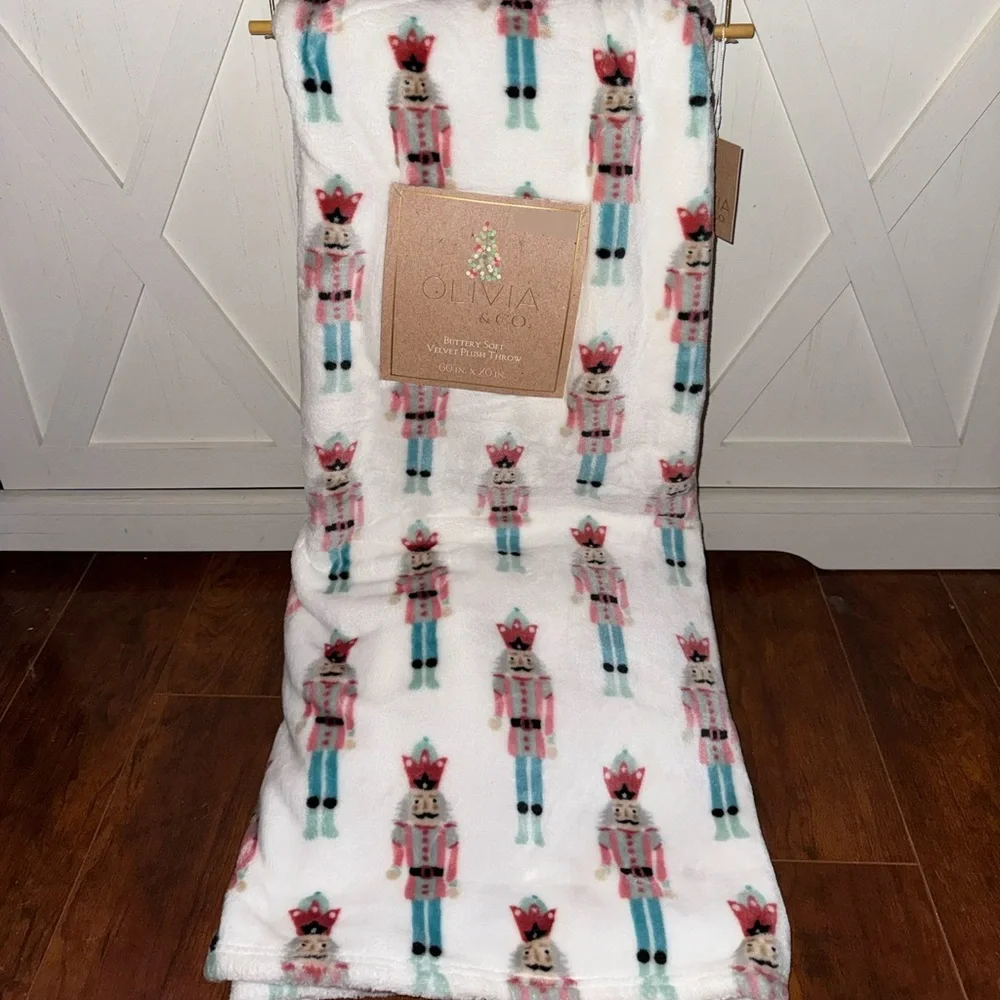 Olivia & Co Pastel Nutcracker Plush Throw Blanket